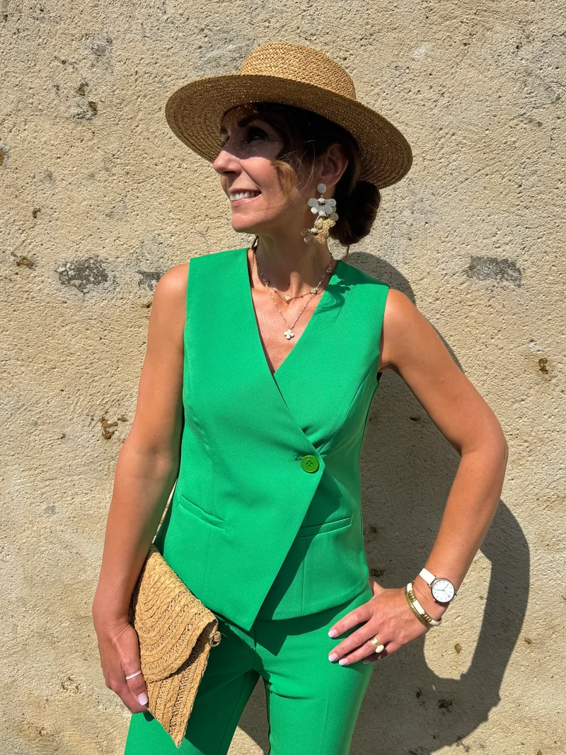 Gilet vert brésil sans manche un bouton Hippocampe
