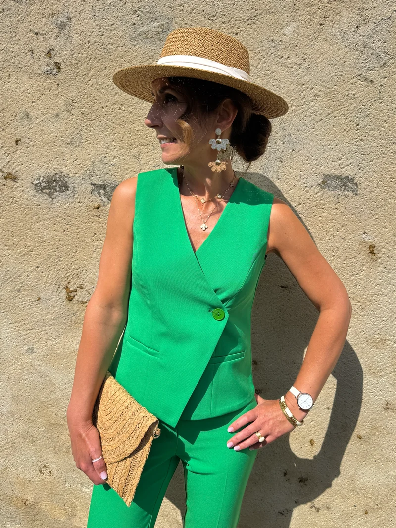 Gilet vert brésil sans manche un bouton Hippocampe