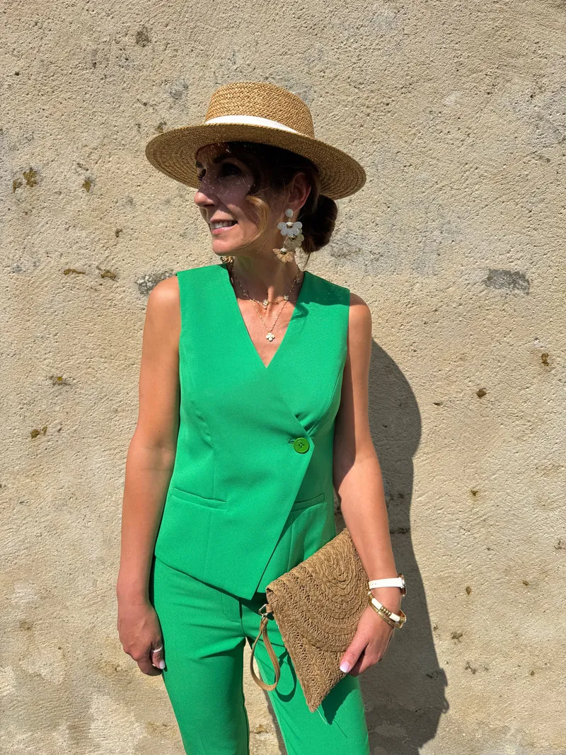 Gilet vert brésil sans manche un bouton Hippocampe
