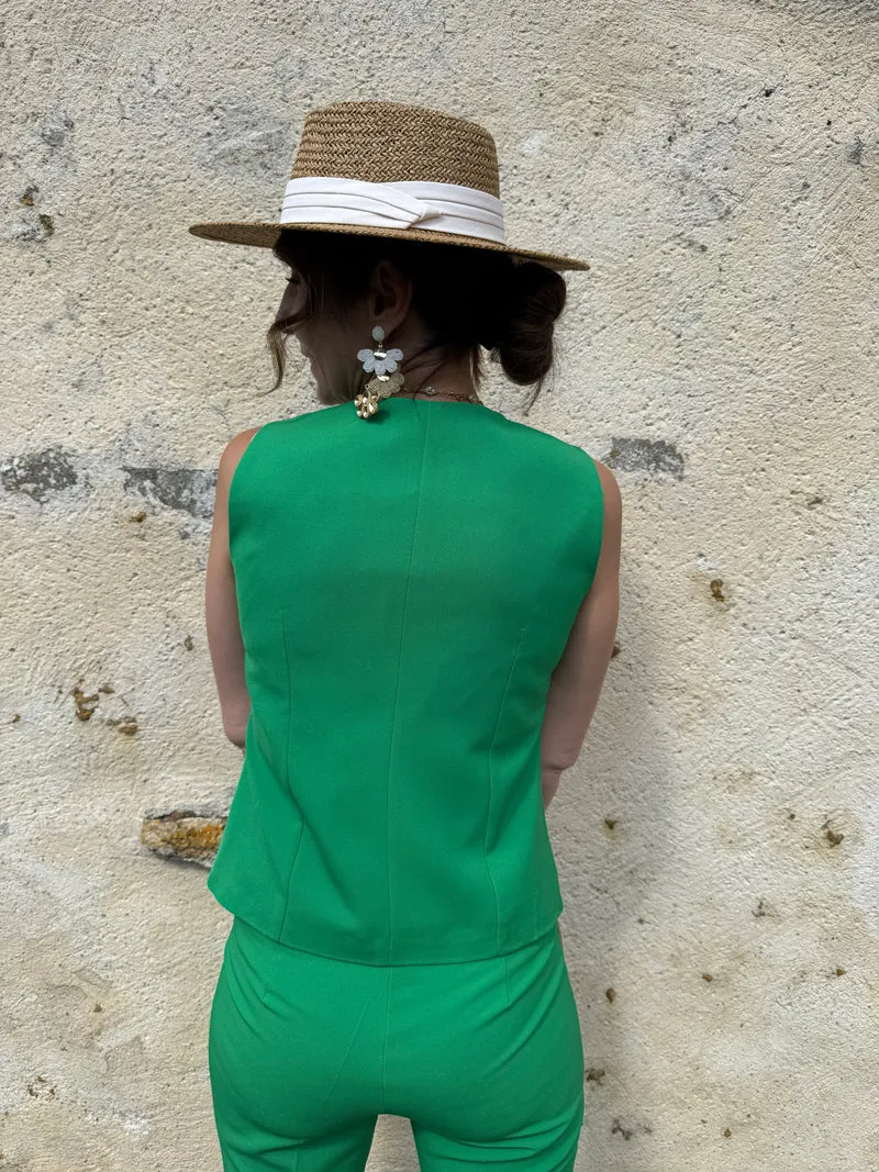 Gilet vert brésil sans manche un bouton Hippocampe