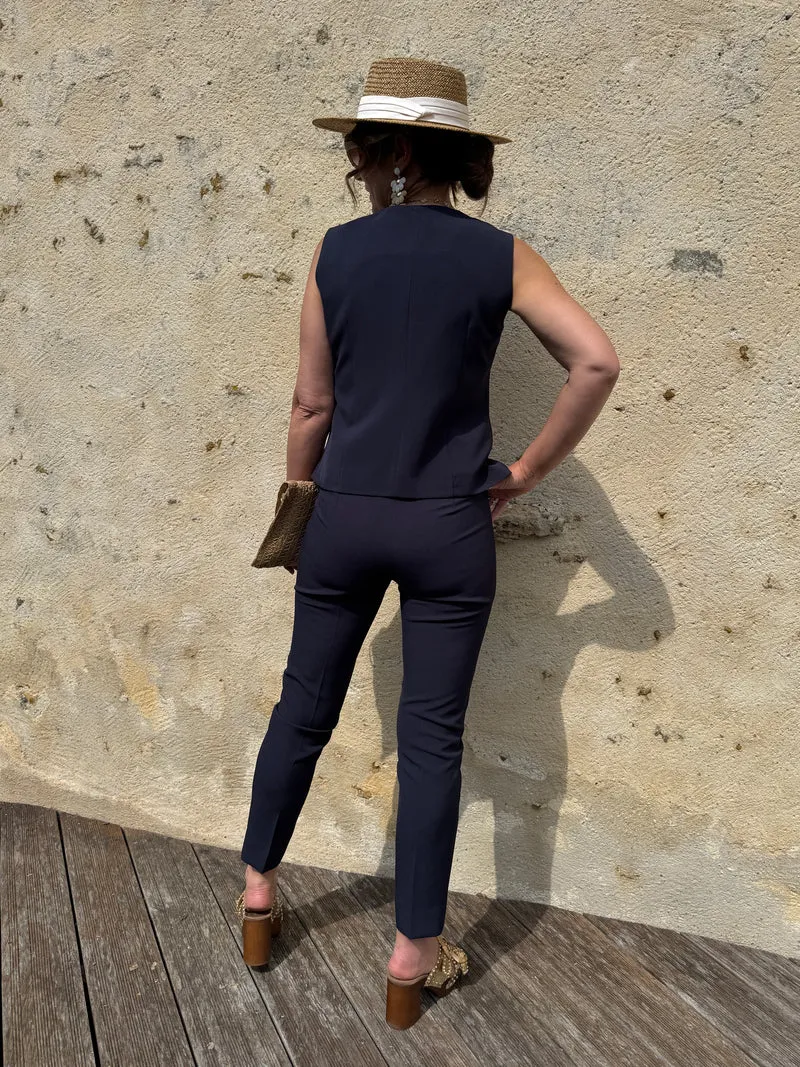 Gilet marine sans manche un bouton Hippocampe