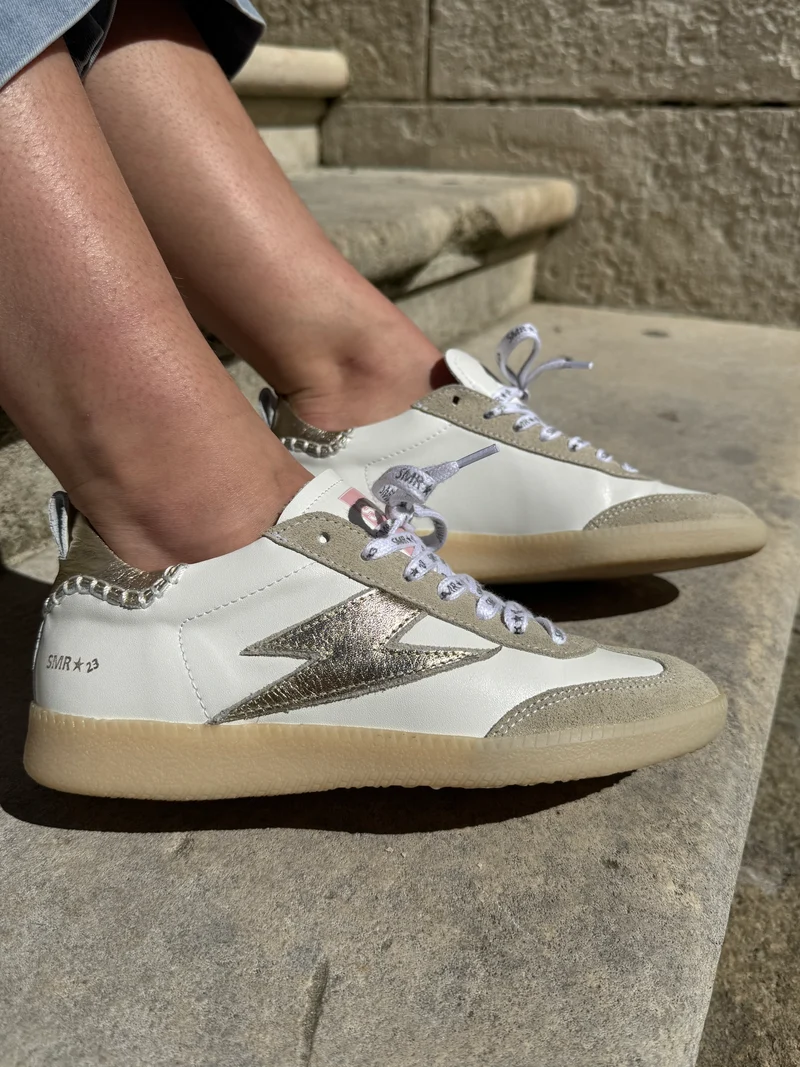 Basket blanche éclair doré en cuir KAYLA C141 Semerdjian