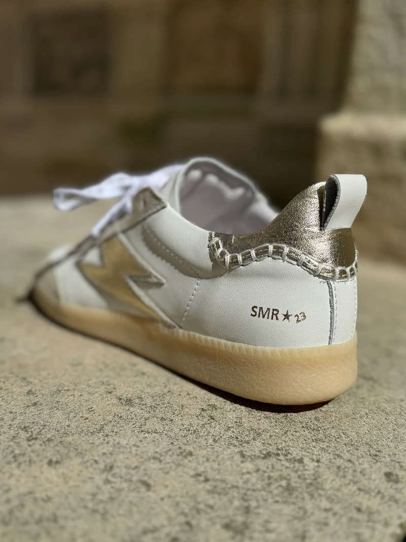 Basket blanche éclair doré en cuir KAYLA C141 Semerdjian