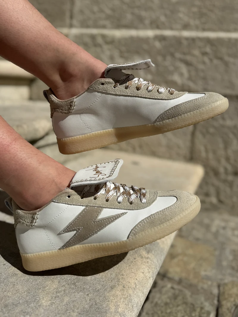 Basket en cuir blanche éclair camel AVA C163 Semerdjian