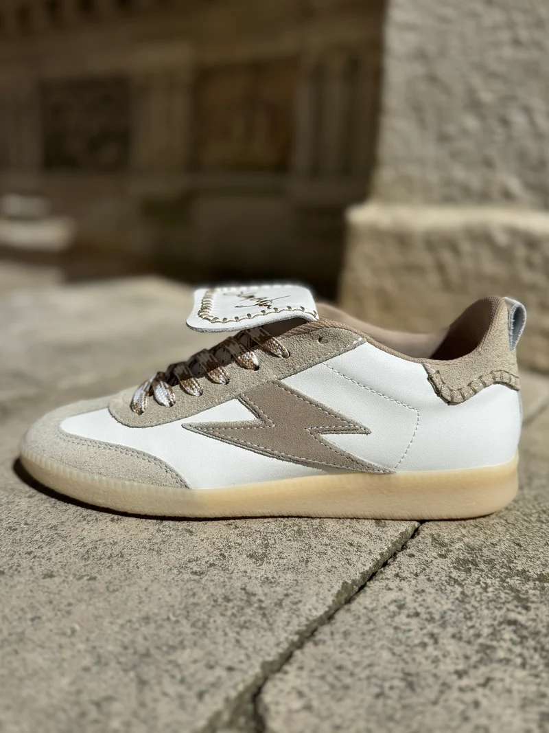 Basket en cuir blanche éclair camel AVA C163 Semerdjian