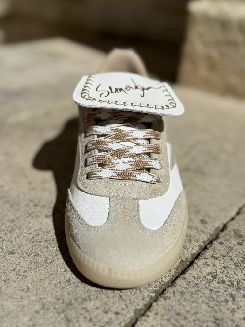 Basket en cuir blanche éclair camel AVA C163 Semerdjian