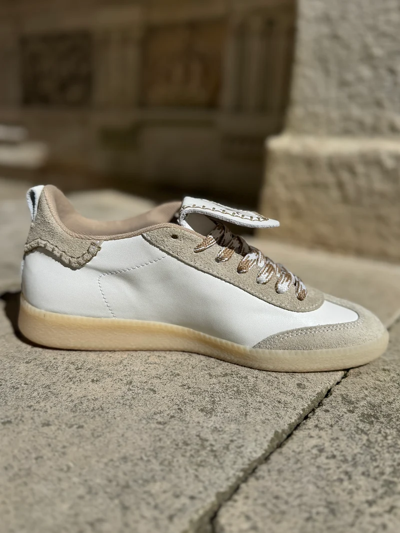 Basket en cuir blanche éclair camel AVA C163 Semerdjian