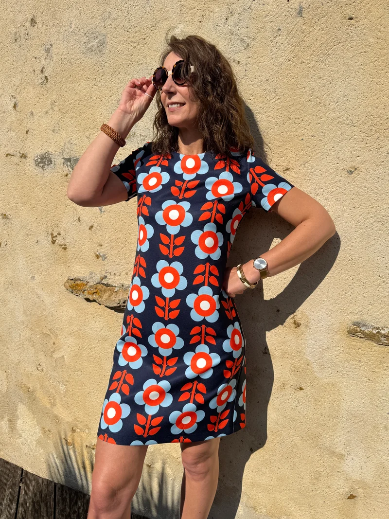 Robe SEVENTIES n°23 marine/orange Hippocampe