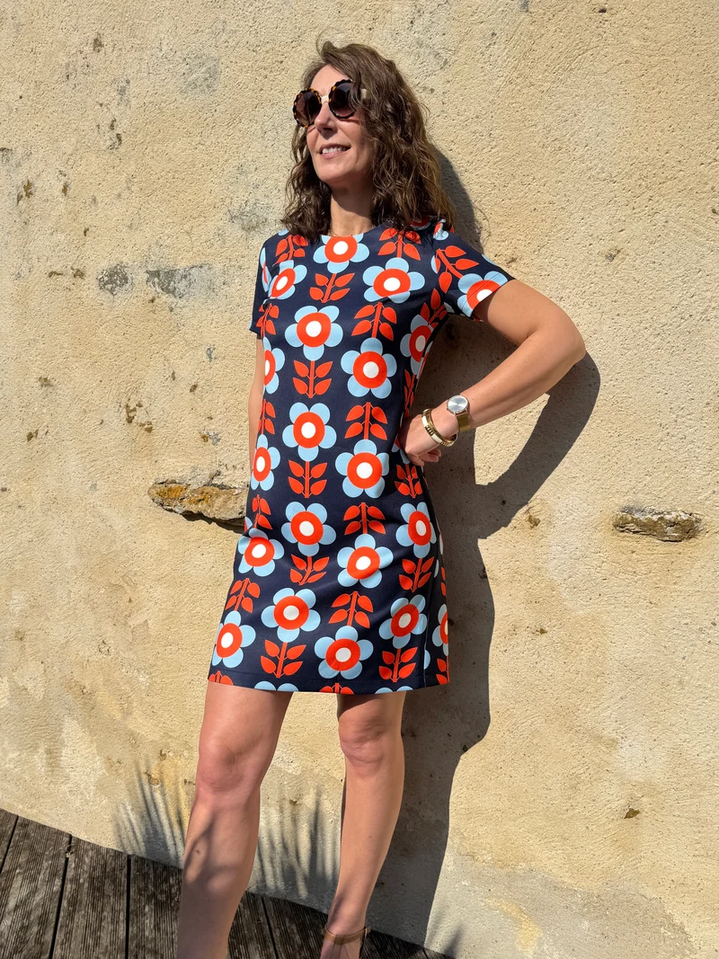 Robe SEVENTIES n°23 marine/orange Hippocampe
