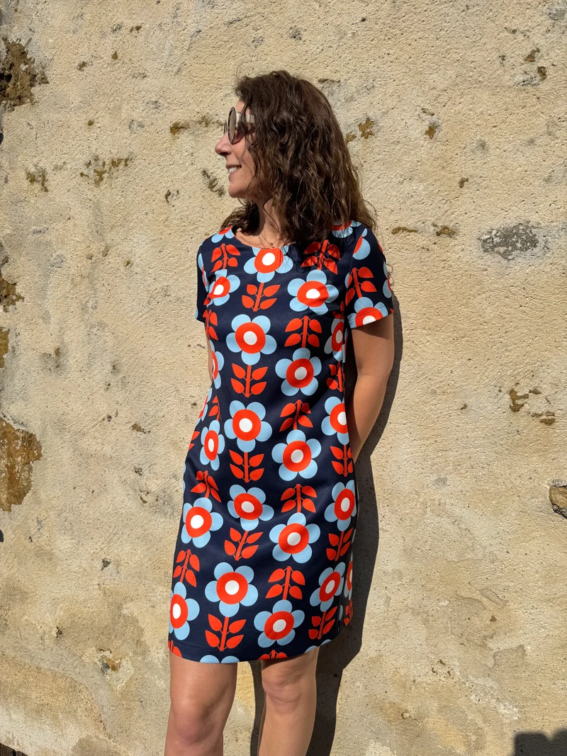 Robe SEVENTIES n°23 marine/orange Hippocampe