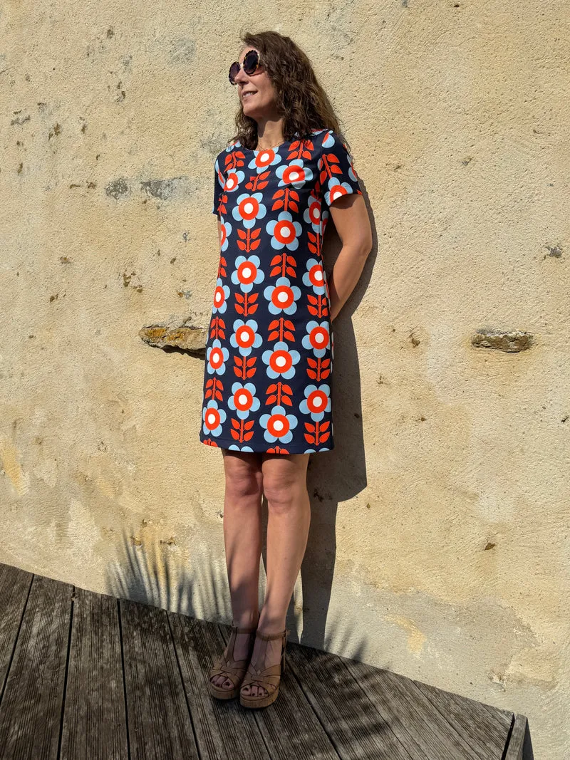 Robe SEVENTIES n°23 marine/orange Hippocampe