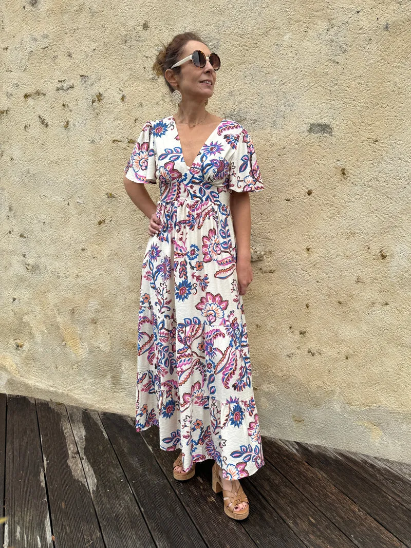 Robe longue écru imprimé floral ATHENA In April 1986