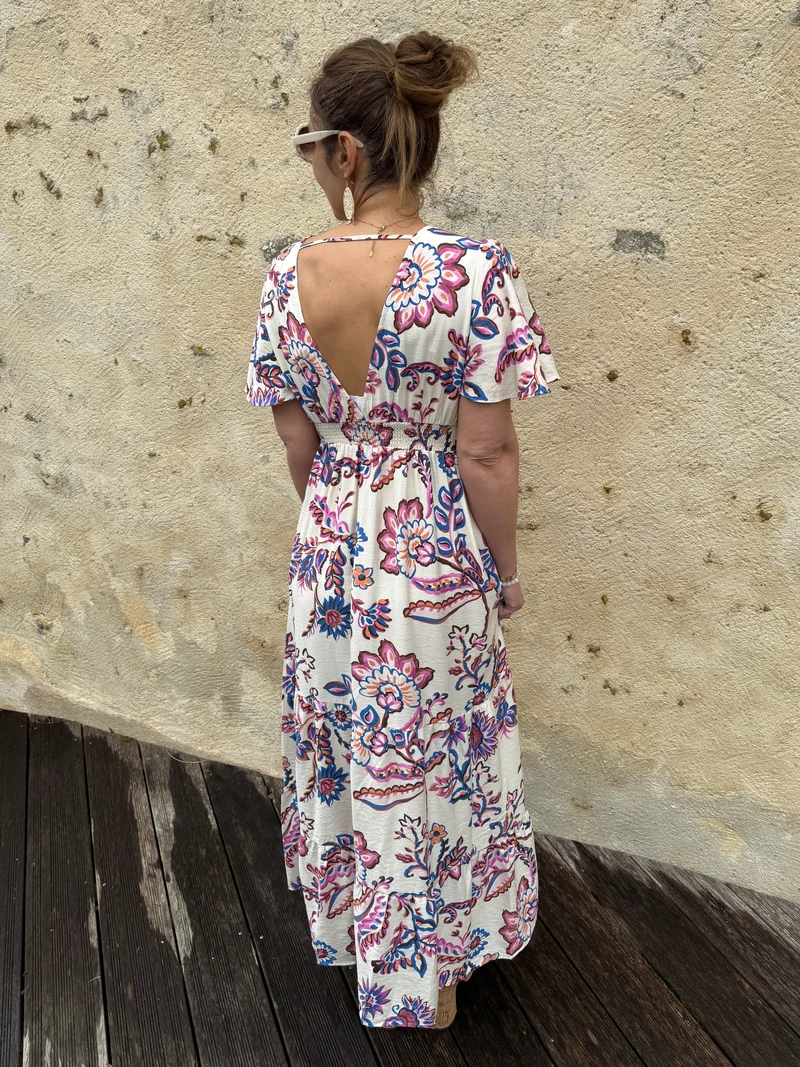 Robe longue écru imprimé floral ATHENA In April 1986