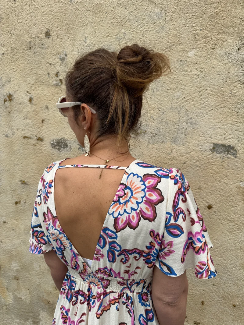 Robe longue écru imprimé floral ATHENA In April 1986