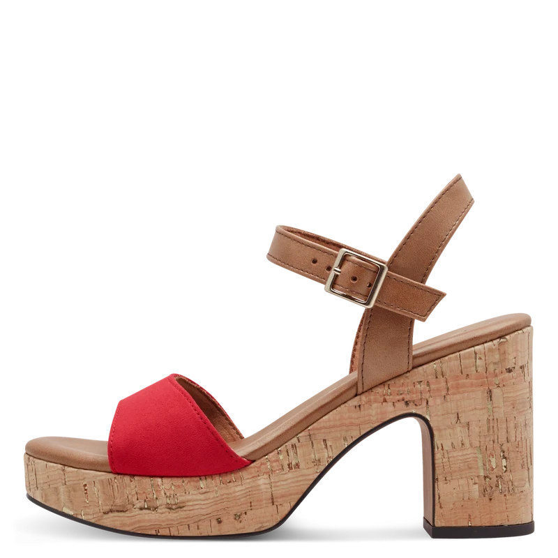 Sandales à talons rouge et camel 2-28008-42 597
