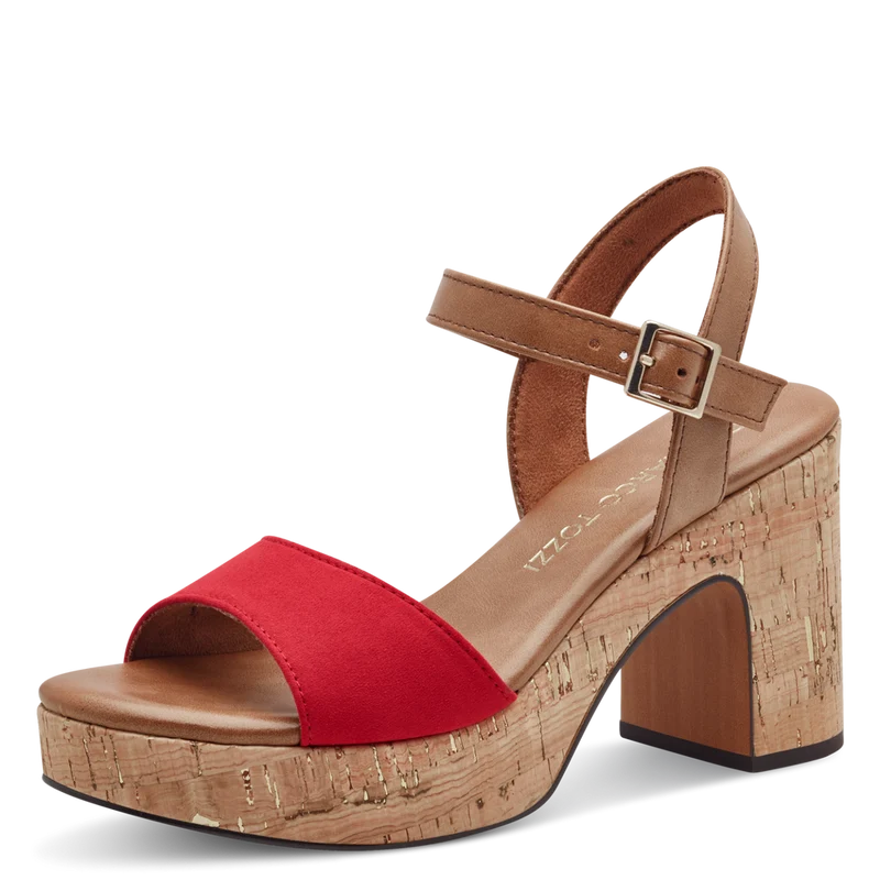 Sandales à talons rouge et camel 2-28008-42 597