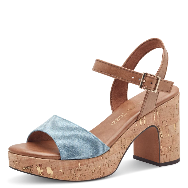 Sandales à talons bleu jeans et camel 2-28008-42 811 Marco Tozzi