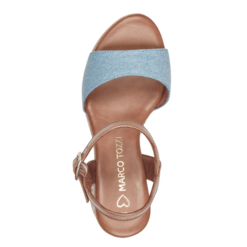 Sandales à talons bleu jeans et camel 2-28008-42 811 Marco Tozzi