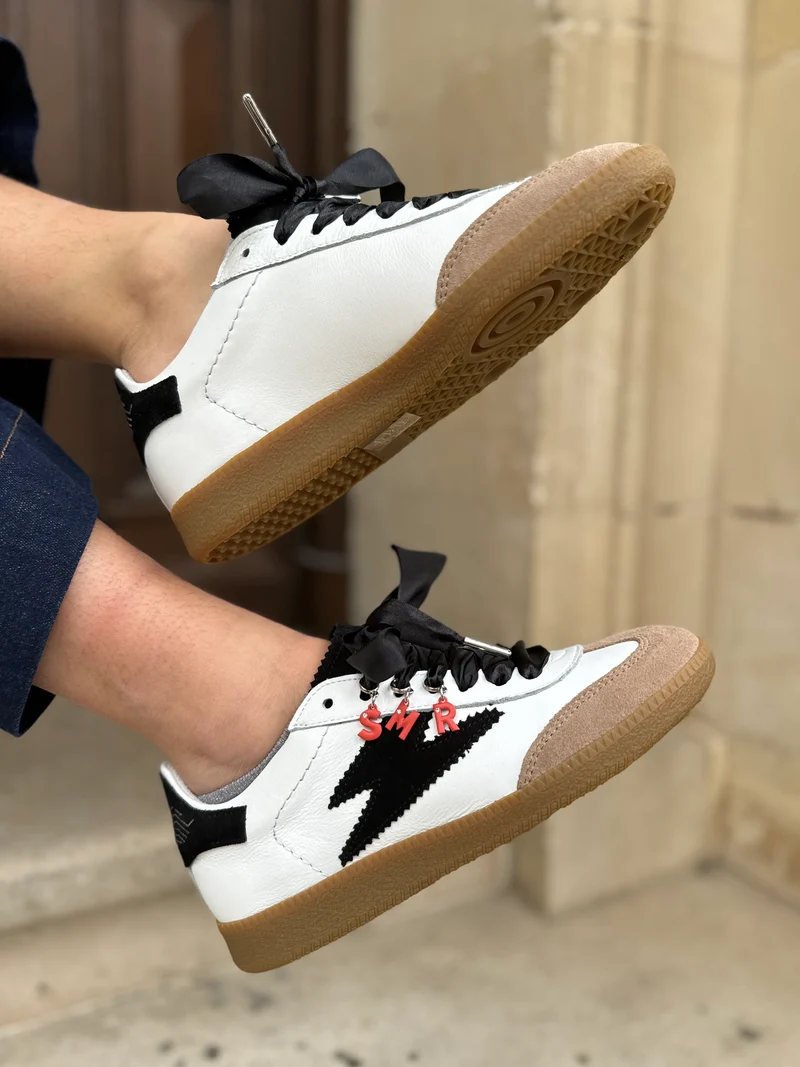 Basket blanche éclair noir en cuir ASLAN B164 Semerdjian