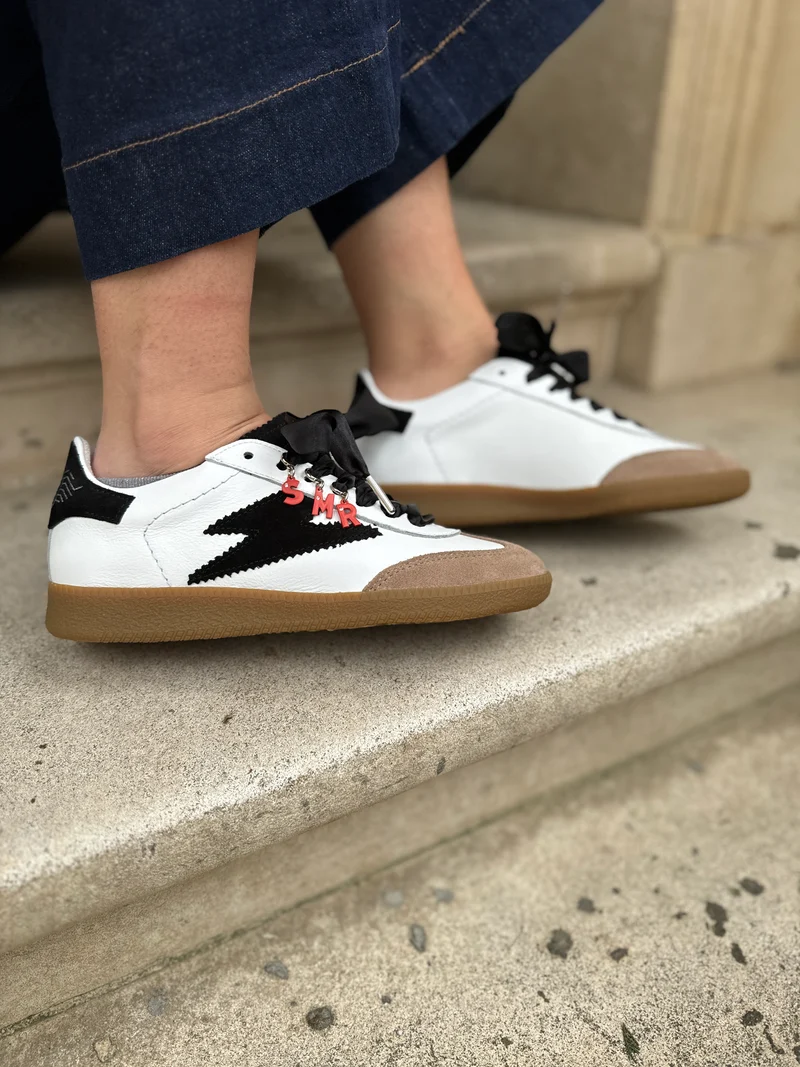 Basket blanche éclair noir en cuir ASLAN B164 Semerdjian