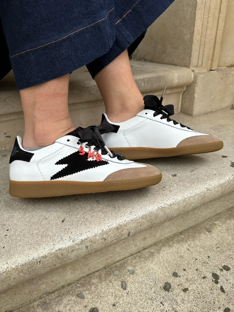 Basket blanche éclair noir en cuir ASLAN B164 Semerdjian
