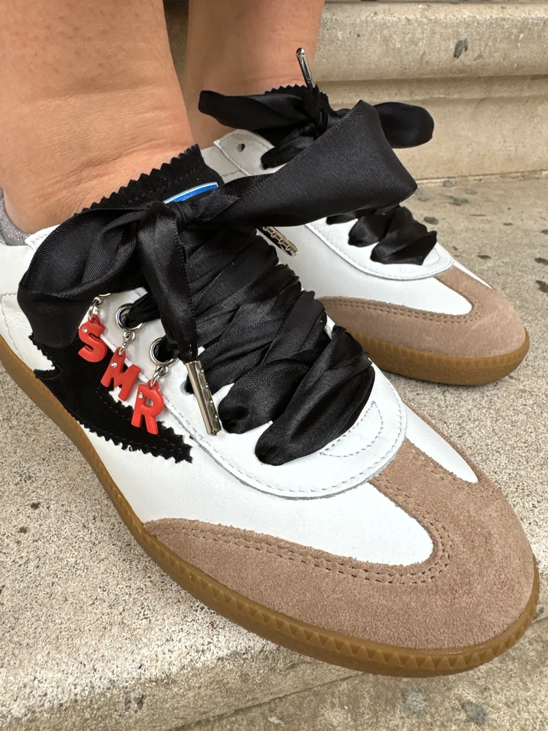 Basket blanche éclair noir en cuir ASLAN B164 Semerdjian