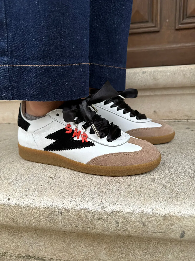 Basket blanche éclair noir en cuir ASLAN B164 Semerdjian