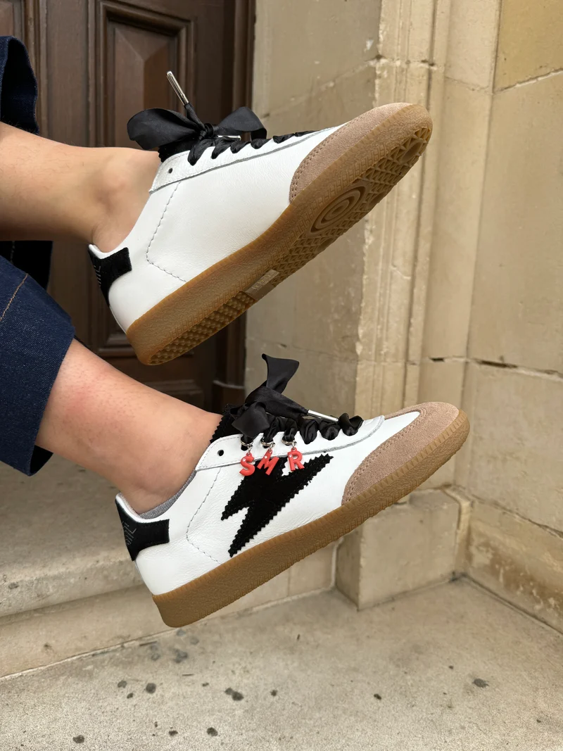 Basket blanche éclair noir en cuir ASLAN B164 Semerdjian