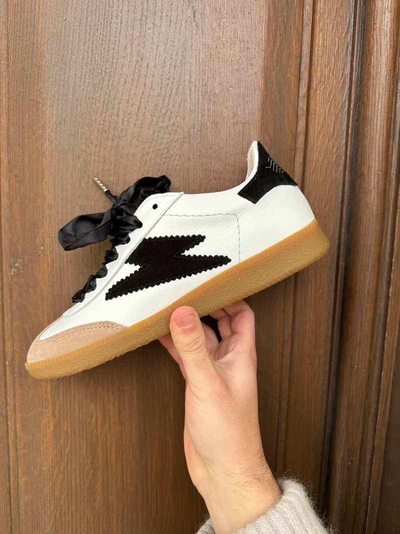 Basket blanche éclair noir en cuir ASLAN B164 Semerdjian