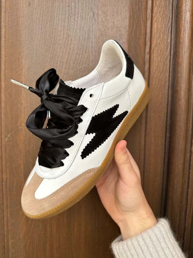 Basket blanche éclair noir en cuir ASLAN B164 Semerdjian