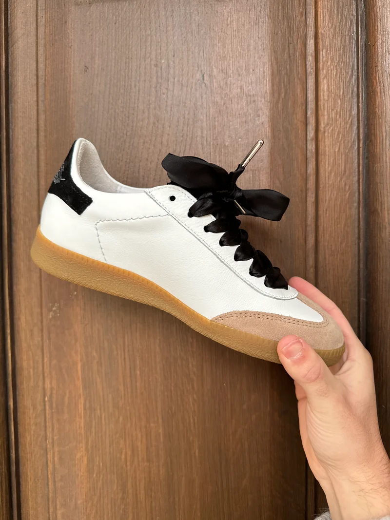 Basket blanche éclair noir en cuir ASLAN B164 Semerdjian