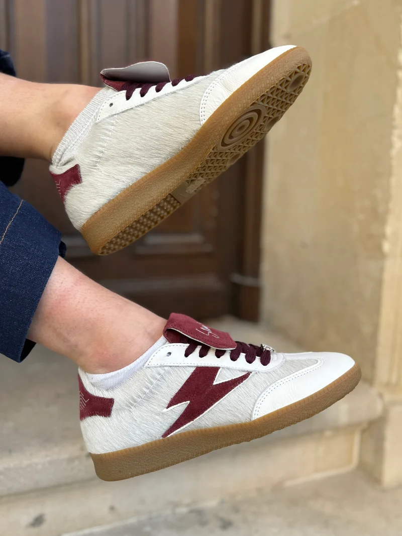 Basket blanche à grosse languette bordeaux MAGAR B197 Semerdjian