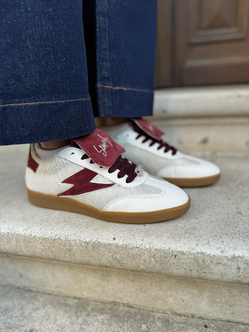 Basket blanche à grosse languette bordeaux MAGAR B197 Semerdjian