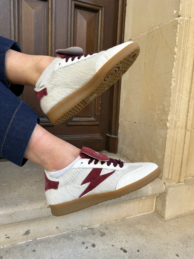 Basket blanche à grosse languette bordeaux MAGAR B197 Semerdjian
