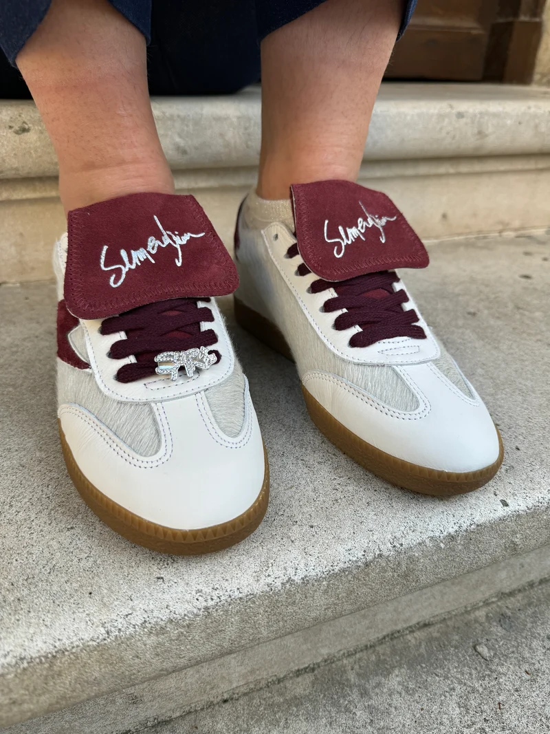 Basket blanche à grosse languette bordeaux MAGAR B197 Semerdjian