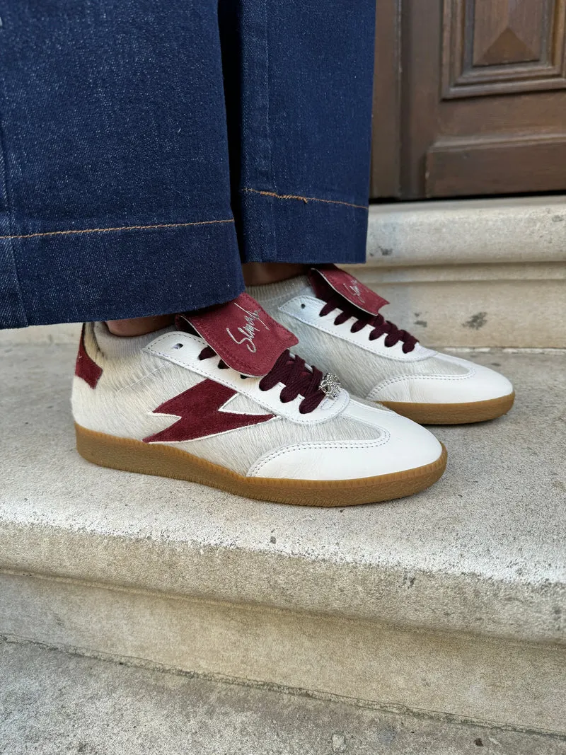 Basket blanche à grosse languette bordeaux MAGAR B197 Semerdjian