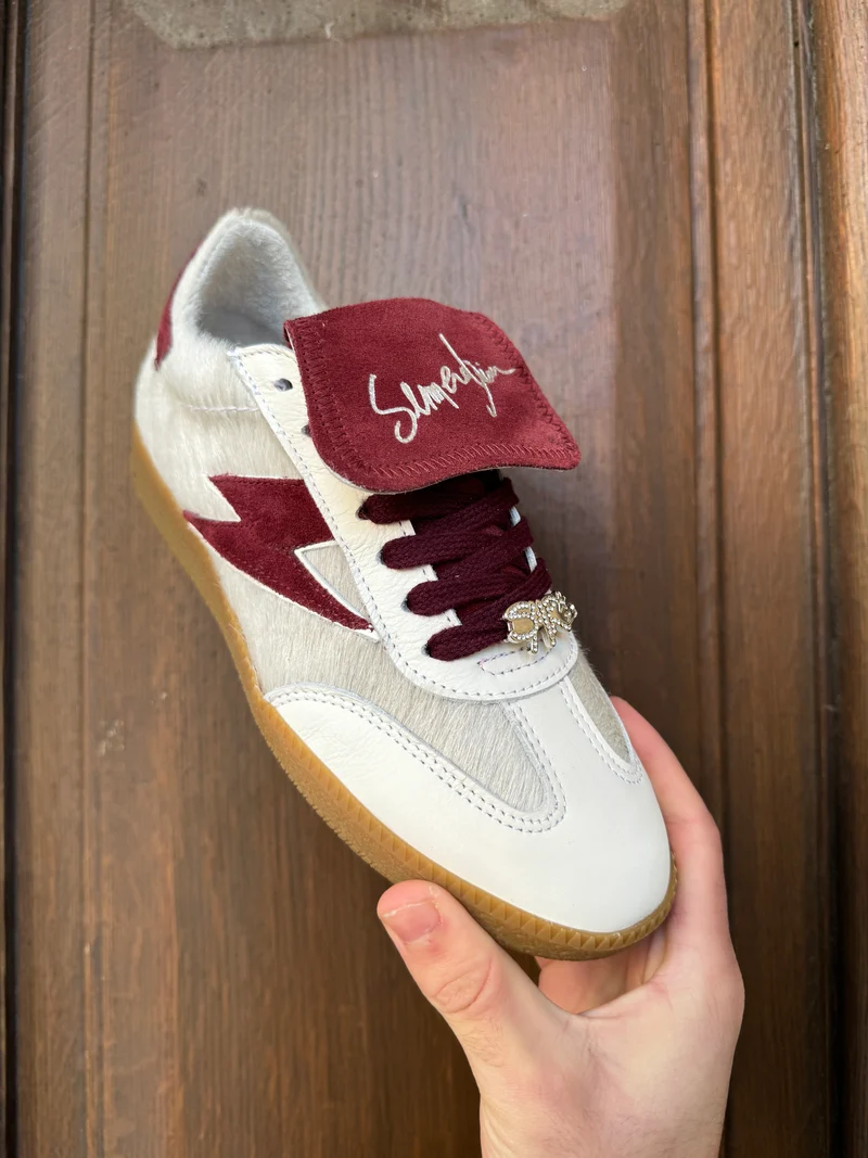 Basket blanche à grosse languette bordeaux MAGAR B197 Semerdjian