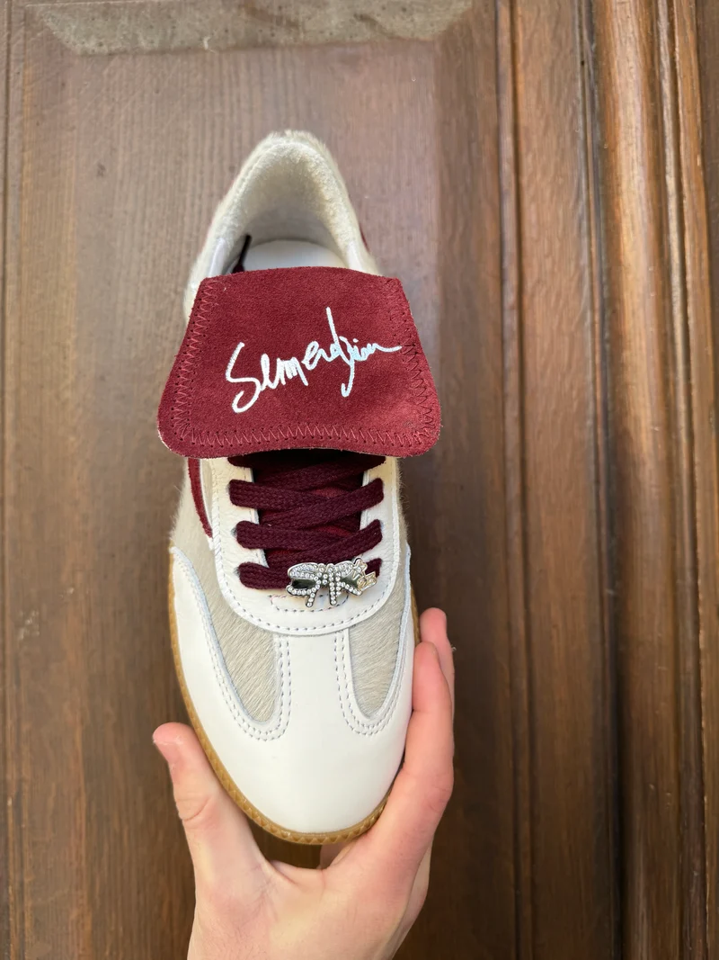 Basket blanche à grosse languette bordeaux MAGAR B197 Semerdjian