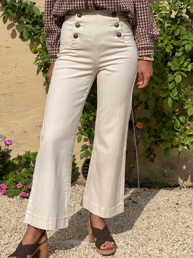Jeans denim beige à pont VICTORINE Oraije