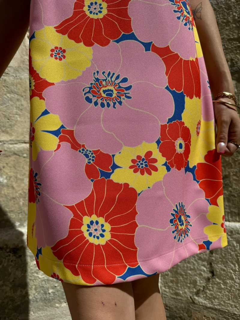 Robe SEVENTIES n°114 rose/jaune Hippocampe