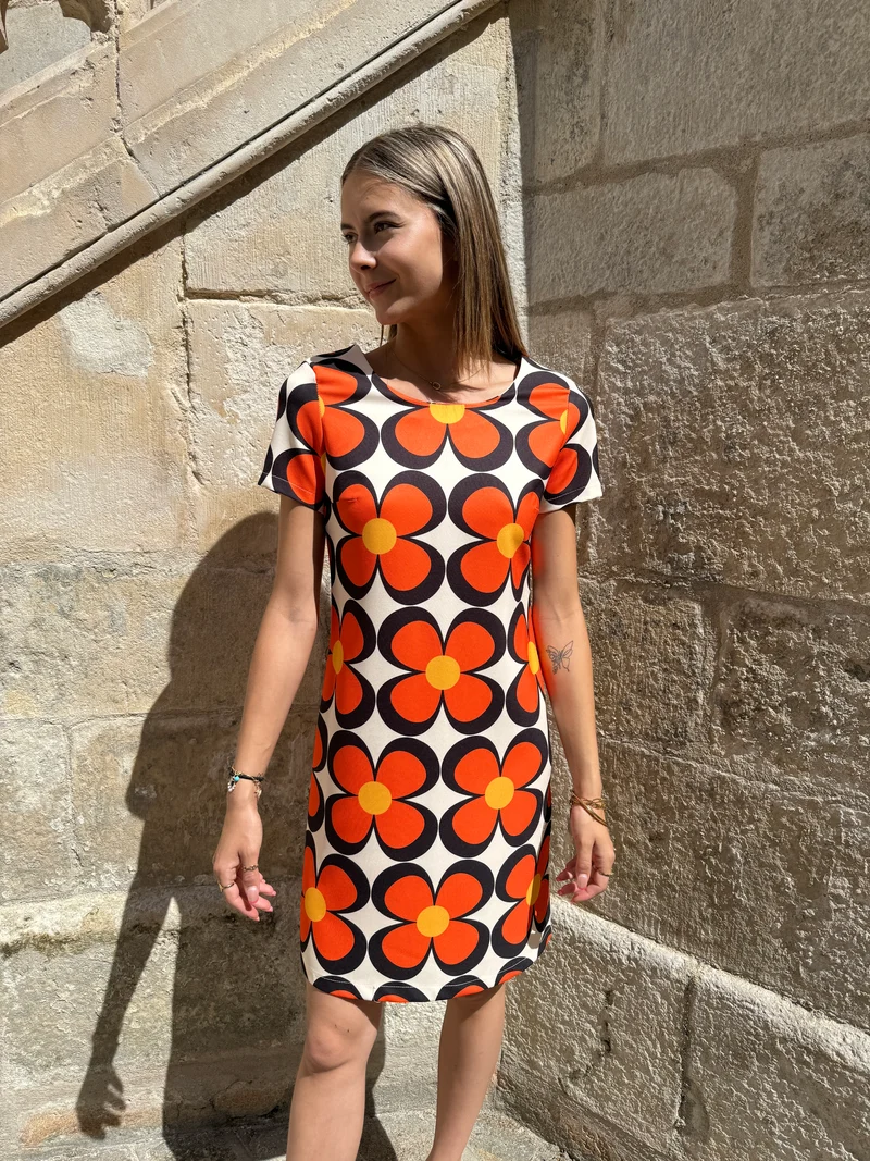 Robe SEVENTIES n°107 blanche/orange Hippocampe