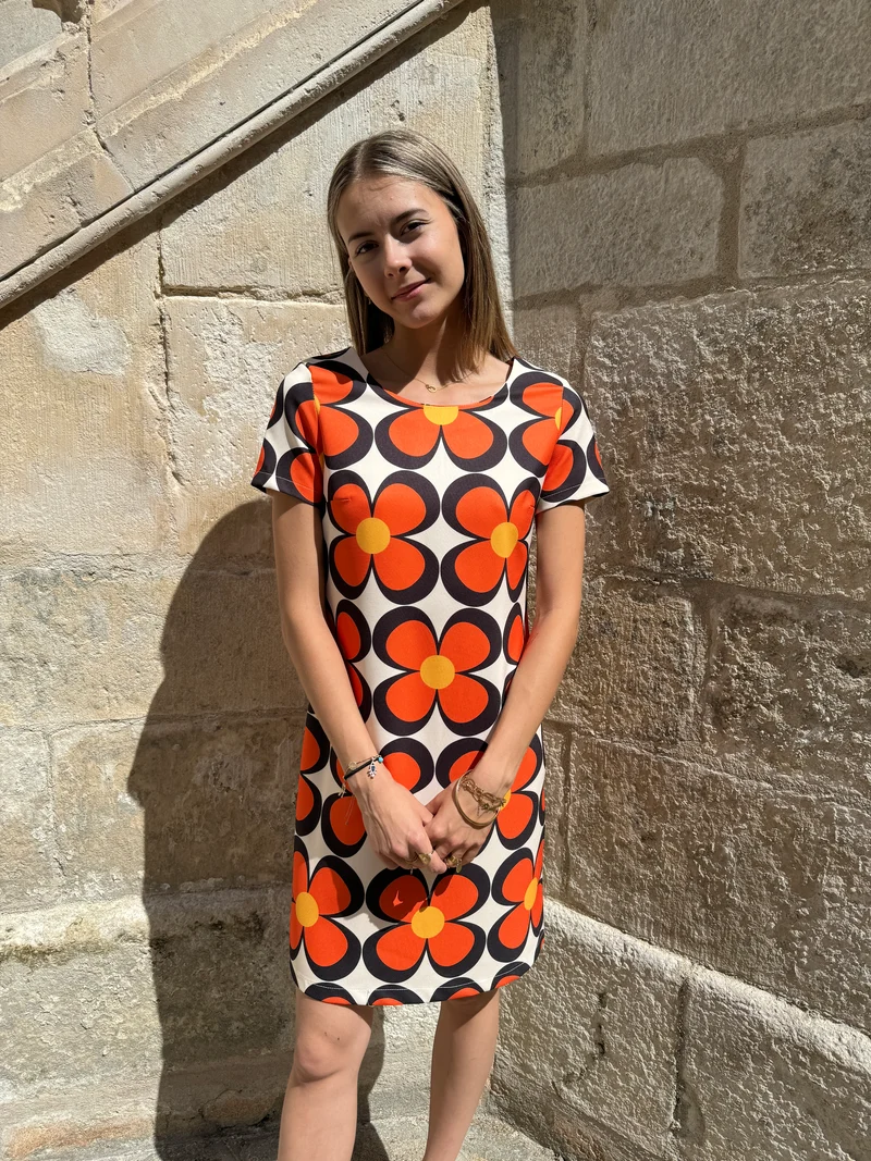 Robe SEVENTIES n°107 blanche/orange Hippocampe