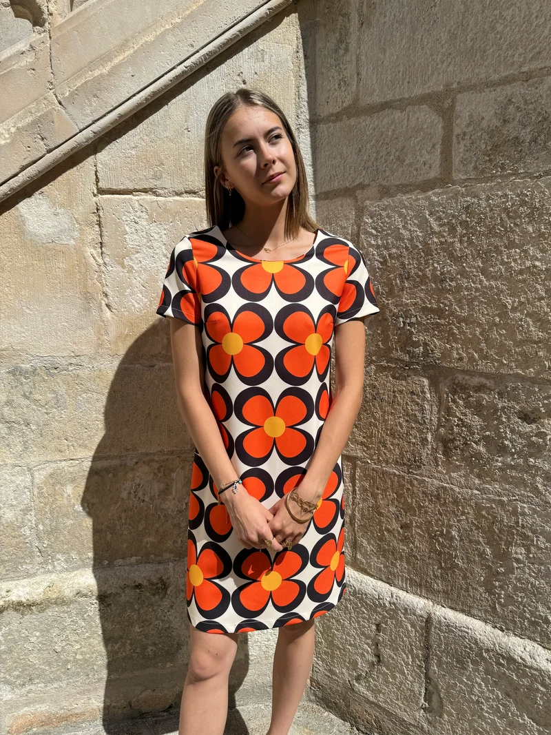 Robe SEVENTIES n°107 blanche/orange Hippocampe