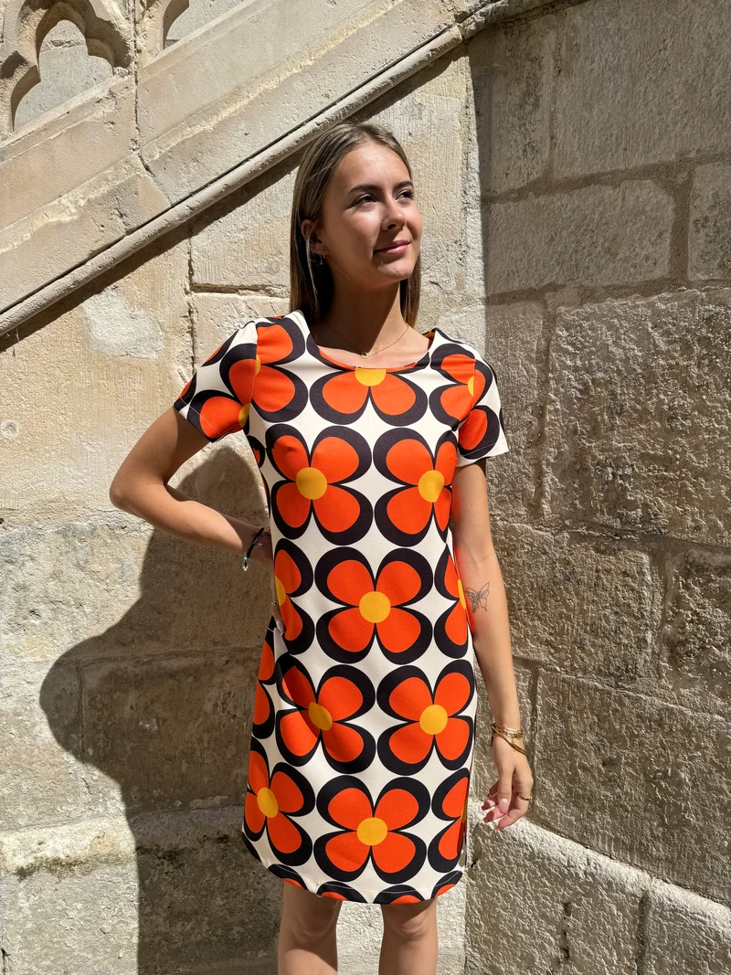 Robe SEVENTIES n°107 blanche/orange Hippocampe