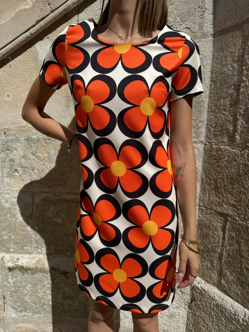 Robe SEVENTIES n°107 blanche/orange Hippocampe