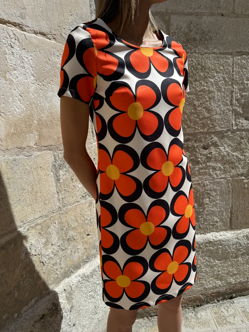 Robe SEVENTIES n°107 blanche/orange Hippocampe