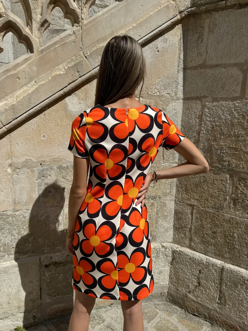 Robe SEVENTIES n°107 blanche/orange Hippocampe