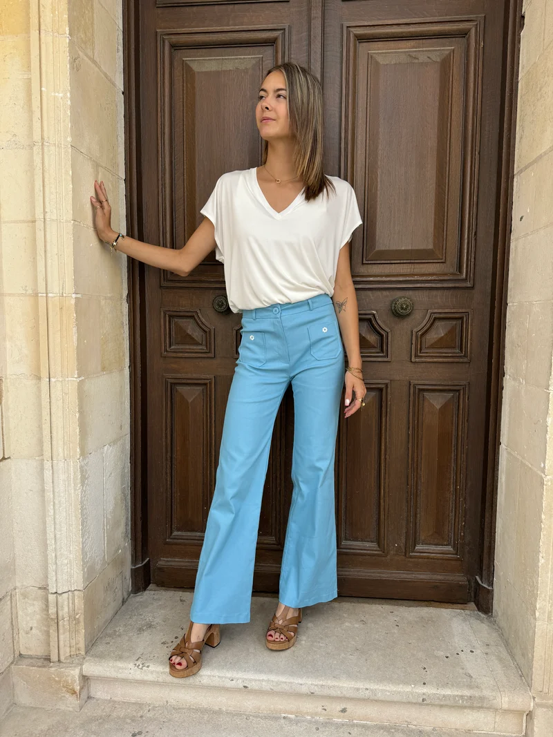 Pantalon WOOD STOCK DAISY bleu ciel Hippocampe