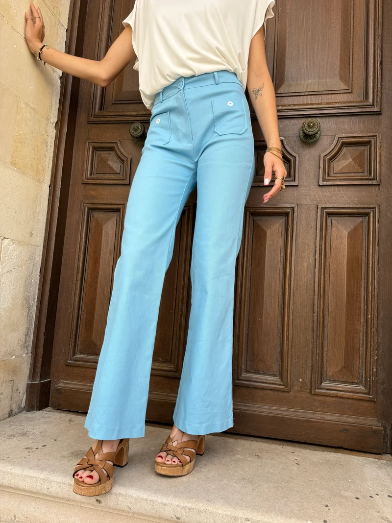 Pantalon WOOD STOCK DAISY bleu ciel Hippocampe