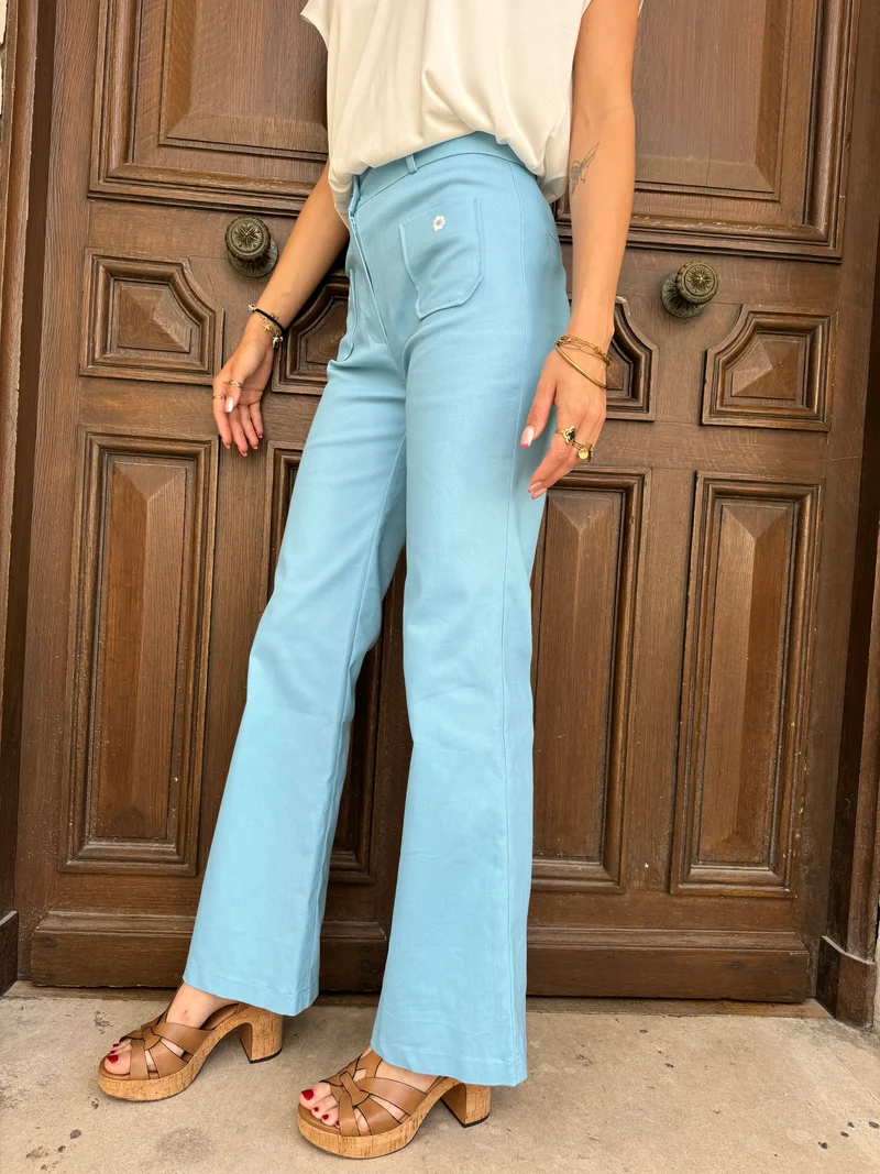 Pantalon WOOD STOCK DAISY bleu ciel Hippocampe